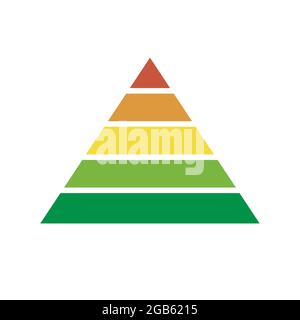 Pyramidenschema 5 fünf Schritte. vektor-Hierarchie-Diagramm-Ebene Grafik, grün rot gelb Diagramm-Struktur. Dreieck Infografik Illustration Stock Vektor