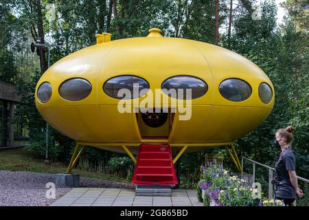 Futuro House, Raumzeitarchitektur von Matti Suuronen im WeeGee Exhibition Centre in Espoo, Finnland Stockfoto