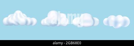 Weiße 3d-Wolken liegen isoliert auf einem blauen Hintergrund. Stock Vektor