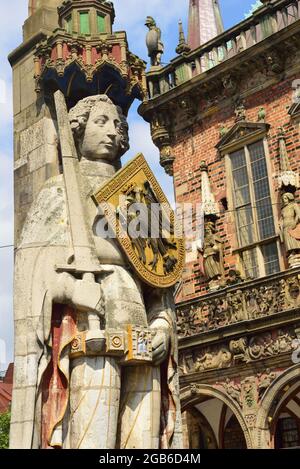 Geographie / Reisen, Deutschland, Hansestadt Bremen, Marktplatz und Roland, STATUE VON 1404, ZUSÄTZLICHE-RECHTE-FREIGABE-INFO-NICHT-VERFÜGBAR Stockfoto