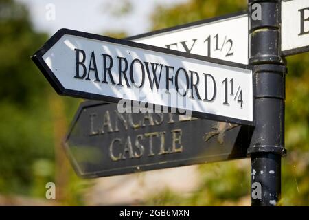 Barrowford Dorf Bürgergemeinde Pendle Bezirk von Lancashire, England. Barrowford-Schild Stockfoto