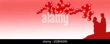 Rote Herzen Luftballons und Hintergrund Texturen und Banner, Paar Stockfoto