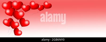 Rote Herzen Luftballons und Hintergrundtextur und Banner Stockfoto