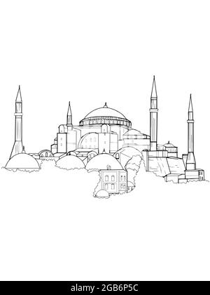 Die Hagia Sophia - Ayasofya Museum in der Türkei Illustration, Liniendrawingi Stockfoto