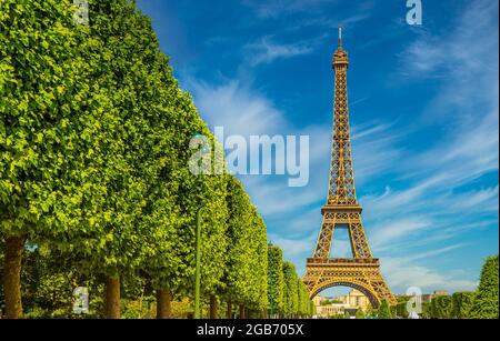 Eiffelturm im Sommer mit blauem Himmel, Paris, Frankreich Stockfoto