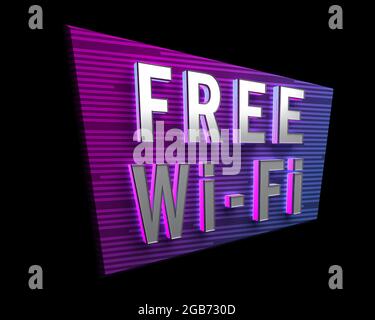 unterschreiben Sie mit den Worten Free wi-Fi isoliert auf schwarz. 3d-Rendering Stockfoto