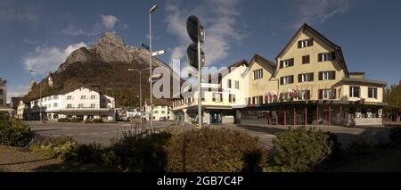 Stadtzentrum von Sargans in der Schweiz, mit dem Hotel Post Stockfoto