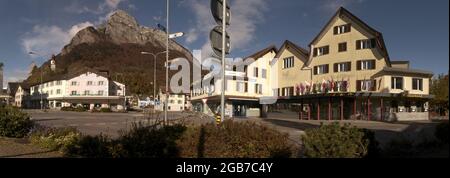 Stadtzentrum von Sargans in der Schweiz, mit dem Hotel Post Stockfoto