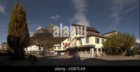 Stadtzentrum von Sargans in der Schweiz, mit dem Hotel Post Stockfoto