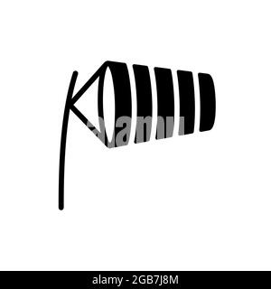 Windsocken durch Wind aufgeblasen auf dem Flughafen Landebahn Vektor Glyphe Symbol. Meteorologie-Schild. Graph-Symbol für Reise-, Tourismus- und Wetterwebsite und Apps, Stock Vektor