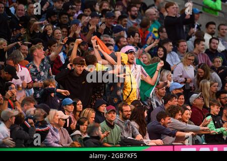 LONDON, GROSSBRITANNIEN. 02. August 2021. Während der Hundert zwischen Oval Invincinbles und Welsh Fire auf dem Oval Cricket Ground am Montag, den 02. August 2021 in LONDON ENGLAND. Kredit: Taka G Wu/Alamy Live Nachrichten Stockfoto