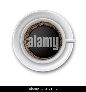 Modernes realistisches Symbol mit schwarzer Kaffeetasse Draufsicht. ICH Stock Vektor
