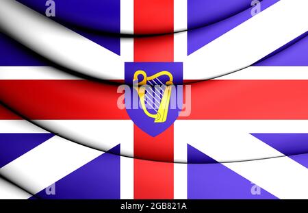 3D-Flagge des Protektorats (Commonwealth of England, Schottland und Irland) zwischen 1658 und 1660. 3D-Illustration. Stockfoto