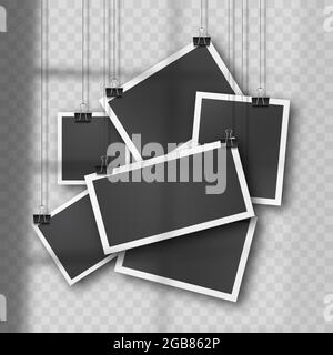 Hängende Foto-Set im Vintage-Stil auf weichem transparenten Hintergrund. Stock Vektor