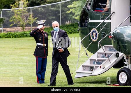 Washington, Usa. August 2021. Präsident Joe Biden kehrt über Marine One ins Weiße Haus zurück. Kredit: SOPA Images Limited/Alamy Live Nachrichten Stockfoto