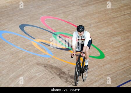 Shizuoka, Japan. August 2021. Stefan Botticher (GER) Cycling : Offizielles Training während der Olympischen Spiele 2020 in Tokio auf dem Izu Velodrome in Shizuoka, Japan. Quelle: Shutaro Mochizuki/AFLO/Alamy Live News Stockfoto