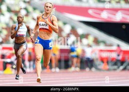 TOKIO, JAPAN - 3. AUGUST: Lieke Klaver aus den Niederlanden tritt am 3. August 2021 im Olympiastadion in Tokio, Japan, bei der 400-Meter-Runde 1 der Frauen während der Olympischen Spiele in Tokio 2020 an (Foto: Andy Astfalck/Orange Picics) NOCNSF ATLETIEKUNIE Credit: Orange Pics BV/Alamy Live News Stockfoto