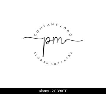 PM feminine Logo Schönheit Monogramm und elegantes Logo-Design, Handschrift Logo der ursprünglichen Signatur, Hochzeit, Mode, Blumen und botanischen mit kreativen Stock Vektor