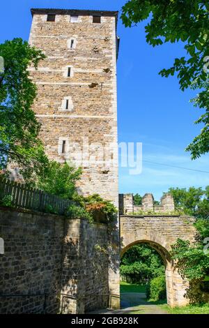 Burgturm der Schaumburg, daneben Oberes Burgtor, Rinteln, Niedersachsen, Deutschland Stockfoto