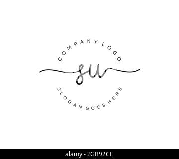 SU feminine Logo Schönheit Monogramm und elegantes Logo-Design, Handschrift Logo der ursprünglichen Signatur, Hochzeit, Mode, Blumen und botanischen mit kreativen Stock Vektor