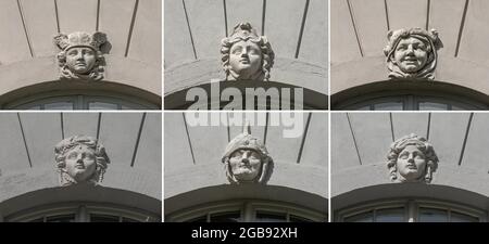 Skulptur über den Fenstern der Residenz, Ansbach, Mittelfranken, Bayern, Deutschland Stockfoto