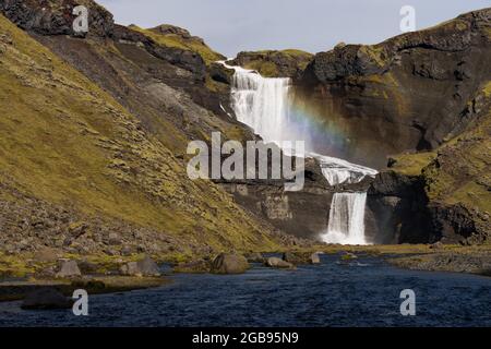 Ofaerufoss Wasserfall, Eldgja oder Eldgja Feuerschlucht, Skaftarhreppur, Südisland, Island Stockfoto