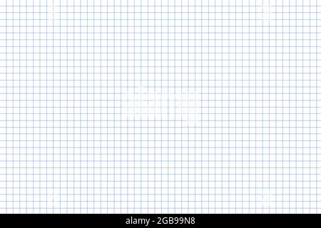 Abstraktes, leeres, blaues Diagrammpapier auf weißem Hintergrund. Horizontale nahtlose quadratische Rasterlinie mit kleinem Spaltmuster. Geometrisches Muster Stockfoto
