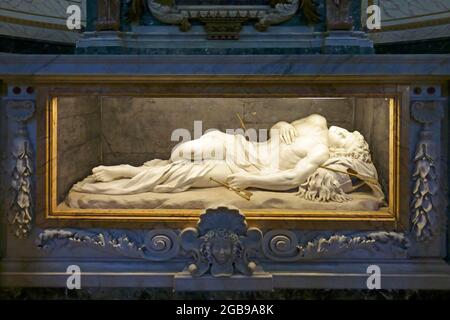 Marmorskulptur St. Sebastian, Basilika San Sebastiano fuori le mura an der Via Appia Antica, Rom, Latium, Italien Stockfoto