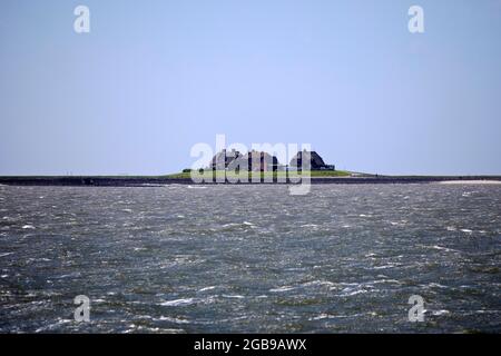 Nordsee mit der Westerwarft auf Hallig Hooge, Nordfriesland, Schleswig-Holstein, Deutschland Stockfoto