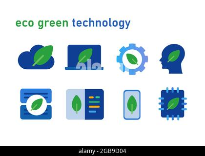 Umweltfreundliche Technologie der energiesparenden Server Micro Chip Cloud Rechenzentrum Smartphone Icon Set Stock Vektor