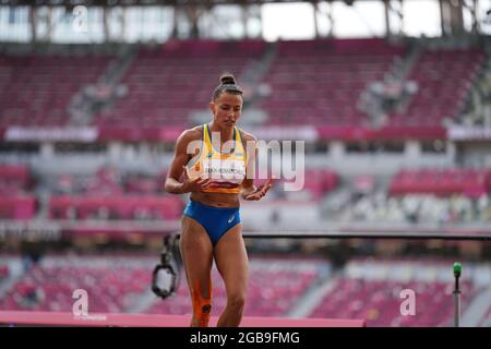 Tokio, Japan. 3. August 2021; Olympiastadion, Tokio, Japan: Tag der Olympischen Sommerspiele 11 in Tokio 2020; Weitsprung-Finale für Frauen: BEKH-ROMANCHUK Maryna aus der Ukraine Credit: Action Plus Sports Images/Alamy Live News Stockfoto