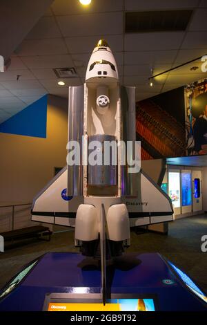 Space Shuttle Discovery-Modell im Johnson Space Center in der Stadt Houston, Texas TX, USA. Stockfoto