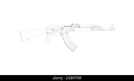 3D-Darstellung eines Sturmgewehrs isoliert auf weißem Hintergrund. 3D-Modell Stockfoto