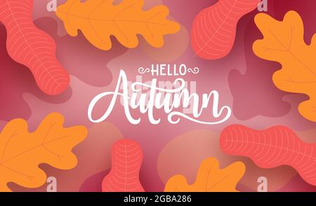 Herbst Vektor Hintergrund Design. Hallo Herbst Grußtext in leerem Raum mit saisonalen Ahorn und Laub Blätter in abstraktem Hintergrund. Vektor Stock Vektor