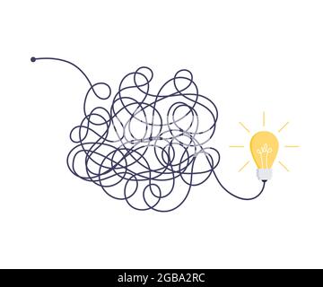 Komplexe einfache Weg von Anfang bis Idee. Chaos Vereinfachung, Problemlösung und Business-Lösungen Ideensuche Konzept Vektor Illustration. Stock Vektor