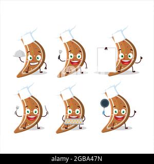 Cartoon-Charakter von Lebkuchen Mond mit verschiedenen Chef Emoticons. Vektorgrafik Stock Vektor
