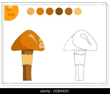 Malbuch für Kinder, färben Sie den Pilz durch Farben. vektor isoliert auf einem weißen Hintergrund Stock Vektor