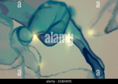 Abstraktes Marmormuster in Türkis, Blau und Gold mit Glitzern. Vektor Hintergrund in Alkoholtinte Technik mit Glitzer. Vorlage für Banner, Poster d Stock Vektor