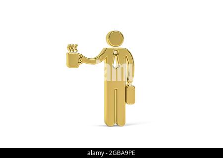 Goldenes 3d-Büroarbeitersymbol auf weißem Hintergrund isoliert - 3d-Rendering Stockfoto