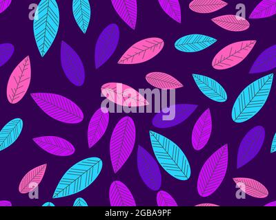 Farbenfrohe Herbstblätter nahtloses Muster. Lila, rosa und blaue Blätter. Herabfallende Blätter. Hintergrund für den Druck auf Papier, Banner und Werbeartikel Stock Vektor