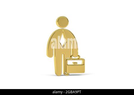 Goldenes 3d-Büroarbeitersymbol auf weißem Hintergrund isoliert - 3d-Rendering Stockfoto