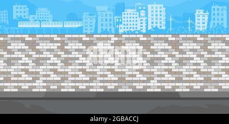 Leere Ziegelwand Mit Hintergrund Der Stadtlandschaft Vektor-Illustration-Vorlage Stock Vektor