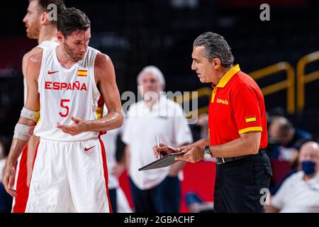 Saitama, Japan. August 2021. Olympische Spiele: Basketball, Spanien gegen USA, in der Saitama Super Arena. © ABEL F. ROS / Alamy Live News Stockfoto