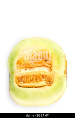 Kantalupe halbiert isoliert auf weißem Hintergrund Stockfoto