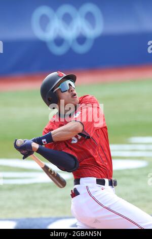 Yuki YANAGITA (JPN), 31. JULI 2021 - Baseballspiel: Eröffnung der Round Group EIN Spiel zwischen Japan und Mexiko während der Olympischen Spiele in Tokio 2020 im Yokohama-Baseballstadion in Kanagawa, Japan. (Foto von YUTAKA/AFLO SPORT) Stockfoto