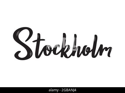 Stockholm - handgezeichneter Schriftzug Name der Stadt Schweden. Handschriftliche Inschrift. Vektorgrafik. Stock Vektor