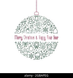 Weihnachten und Neujahr Linie Symbol Weihnachtsball. Vektorgrafik. Stock Vektor