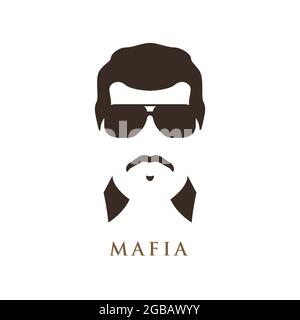 Latino-Mann mit Schnurrbart, mit dunkler Sonnenbrille. Porträt der Mafioso. Vektorgrafik. Stock Vektor