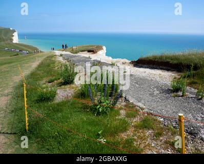 Cliff Erosion in der Nähe von Belle Tout, Eastbourne, East Sussex. Stockfoto