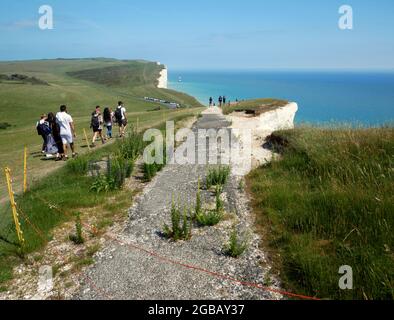 Cliff Erosion in der Nähe von Belle Tout, Eastbourne, East Sussex. Stockfoto